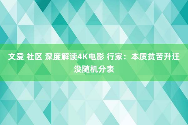 文爱 社区 深度解读4K电影 行家：本质贫苦升迁没随机分表